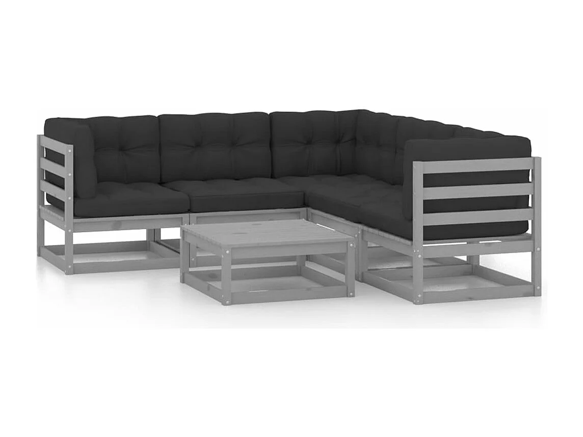 6-tlg. Garten-Lounge-Set mit Kissen Massivholz Kiefer