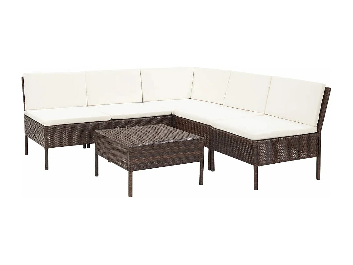 6-tlg. Garten-Lounge-Set mit Auflagen Poly Rattan Braun