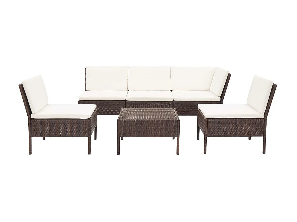 6-tlg. Garten-Lounge-Set mit Auflagen Poly Rattan Braun