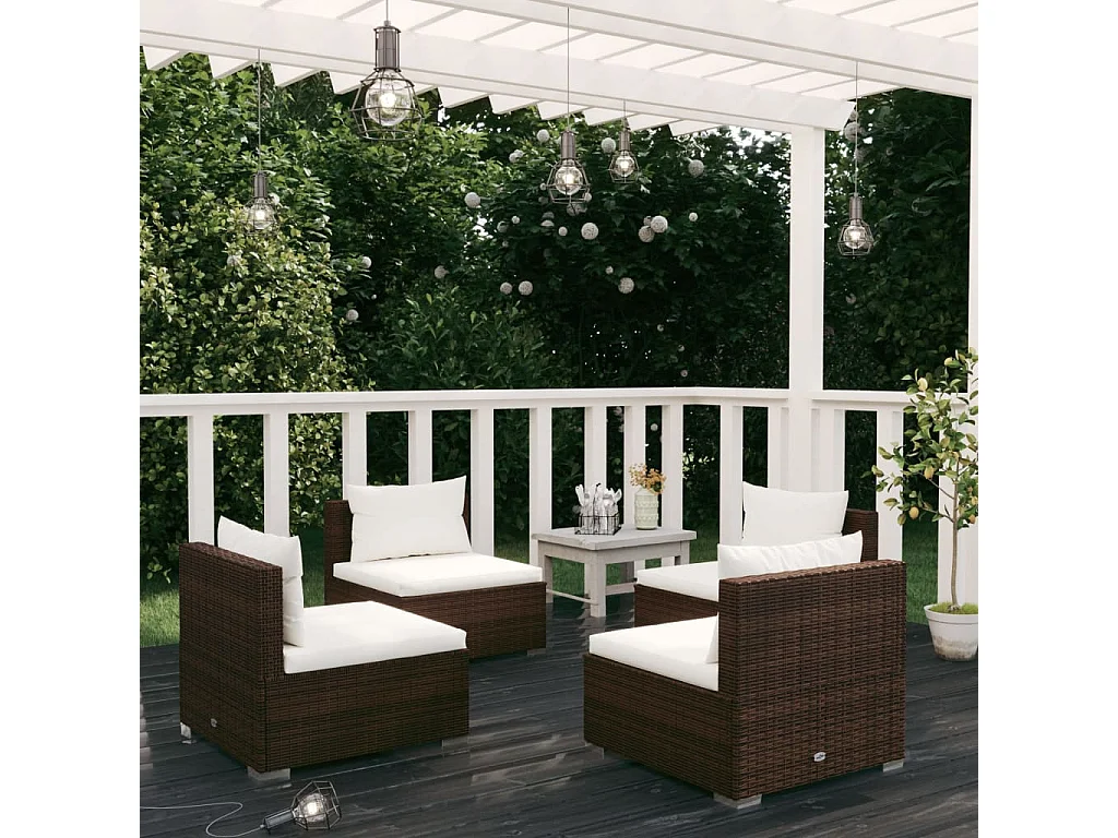 Set Divani da Giardino 4 pz con Cuscini in Polyrattan Marrone