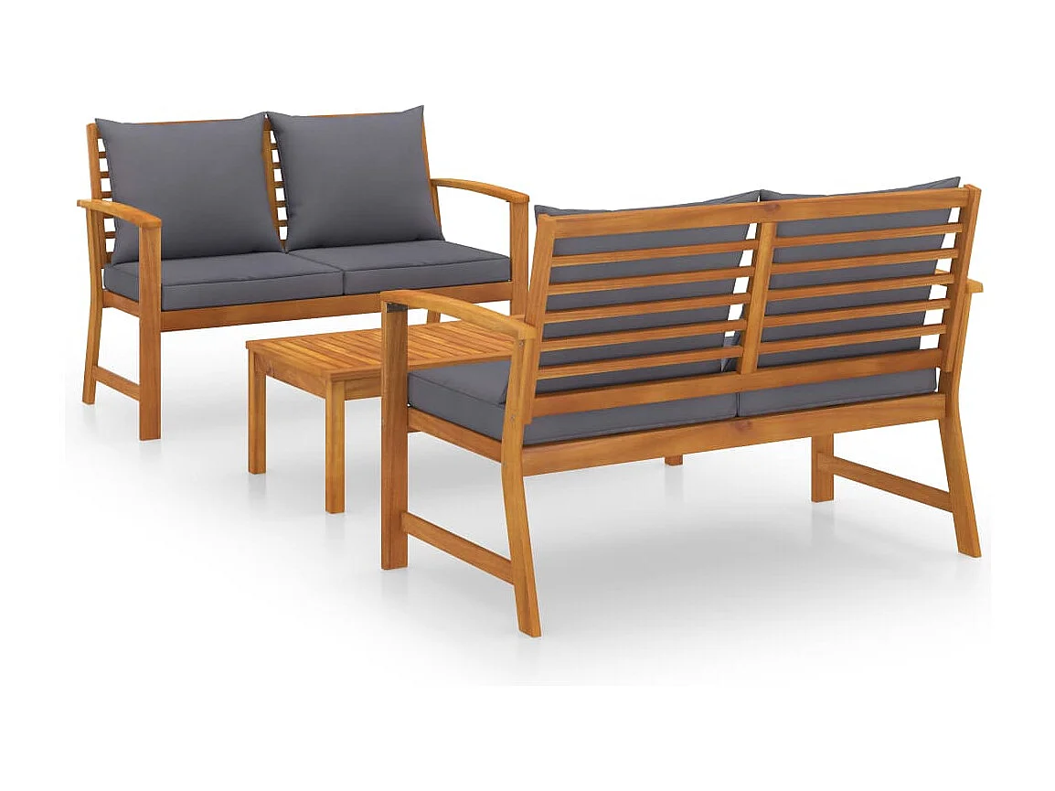 3 pcs conjunto de lounge de jardim com almofadões acácia maciça