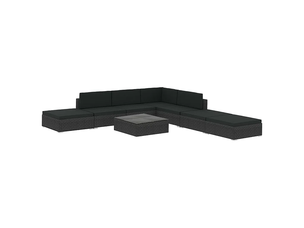 8-delige Loungeset met kussens poly rattan zwart