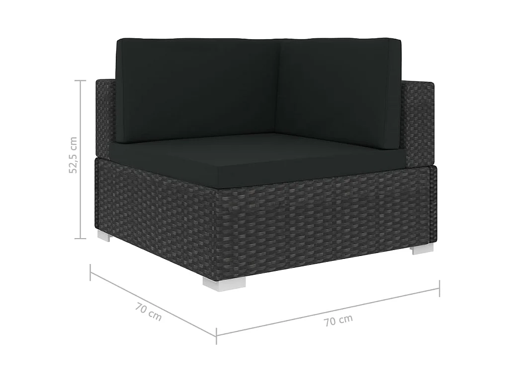 8-delige Loungeset met kussens poly rattan zwart