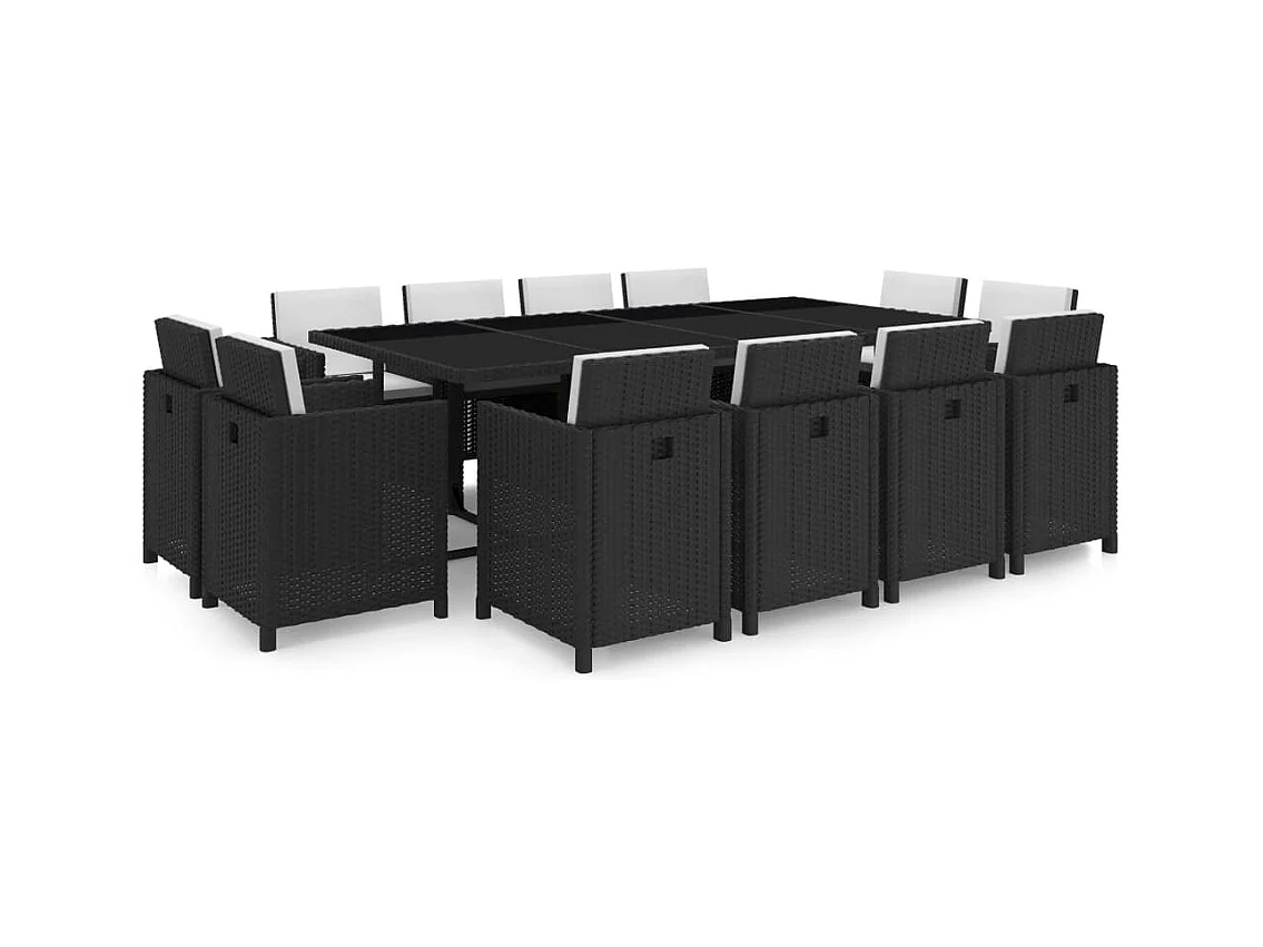 Salon de jardin 13 pcs avec coussins Résine tressée Noir