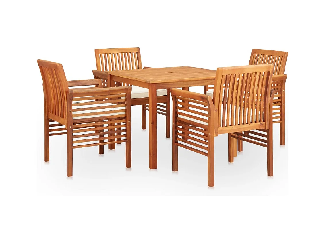 Set comedor de jardín 5 pzas y cojines madera maciza de acacia