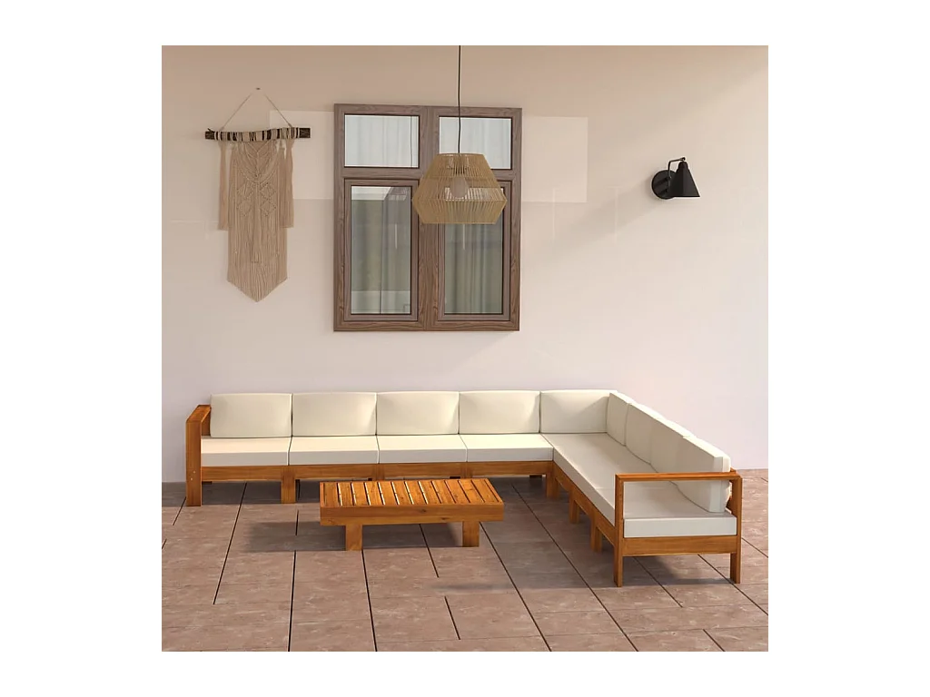 Salon de jardin 9 pièces avec coussins 100 x 60 cm Bois d'acacia
