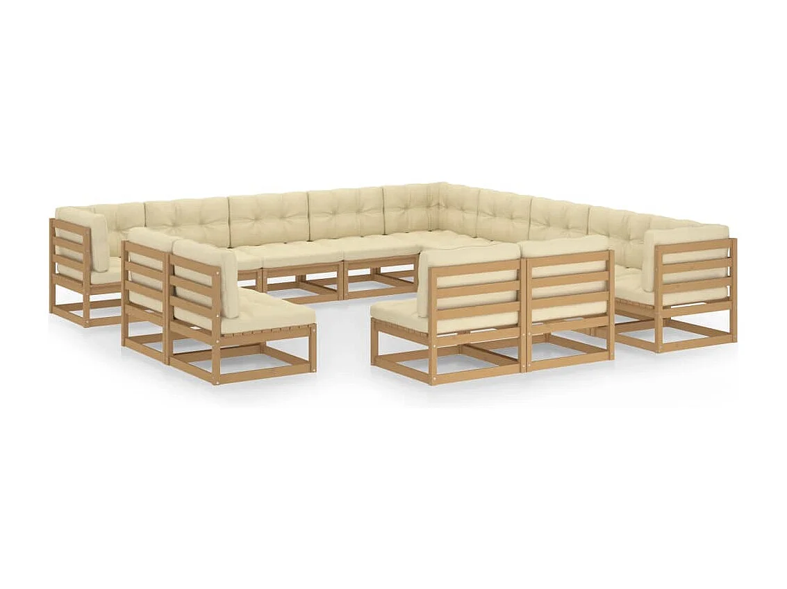 13 pcs conj. lounge jardim almofadões pinho maciço castanho mel