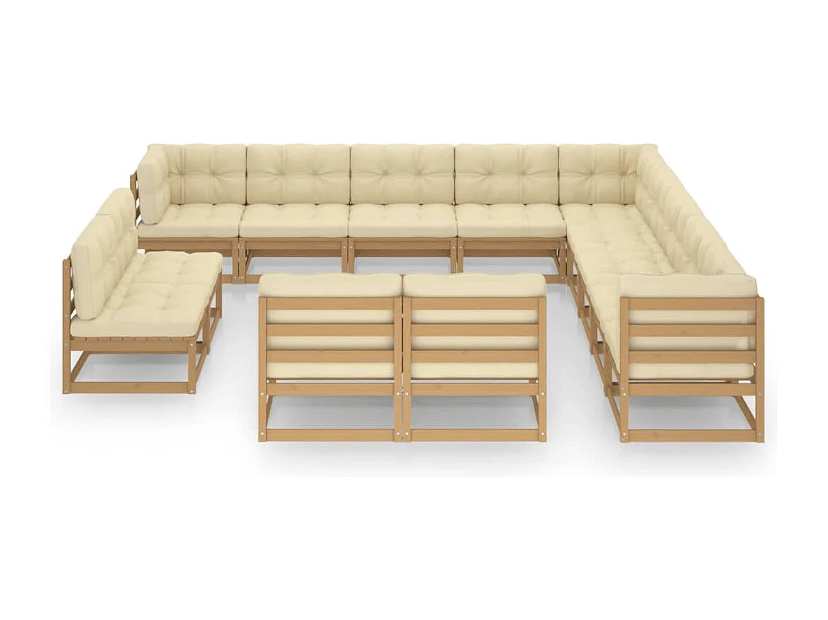 13 pcs conj. lounge jardim almofadões pinho maciço castanho mel