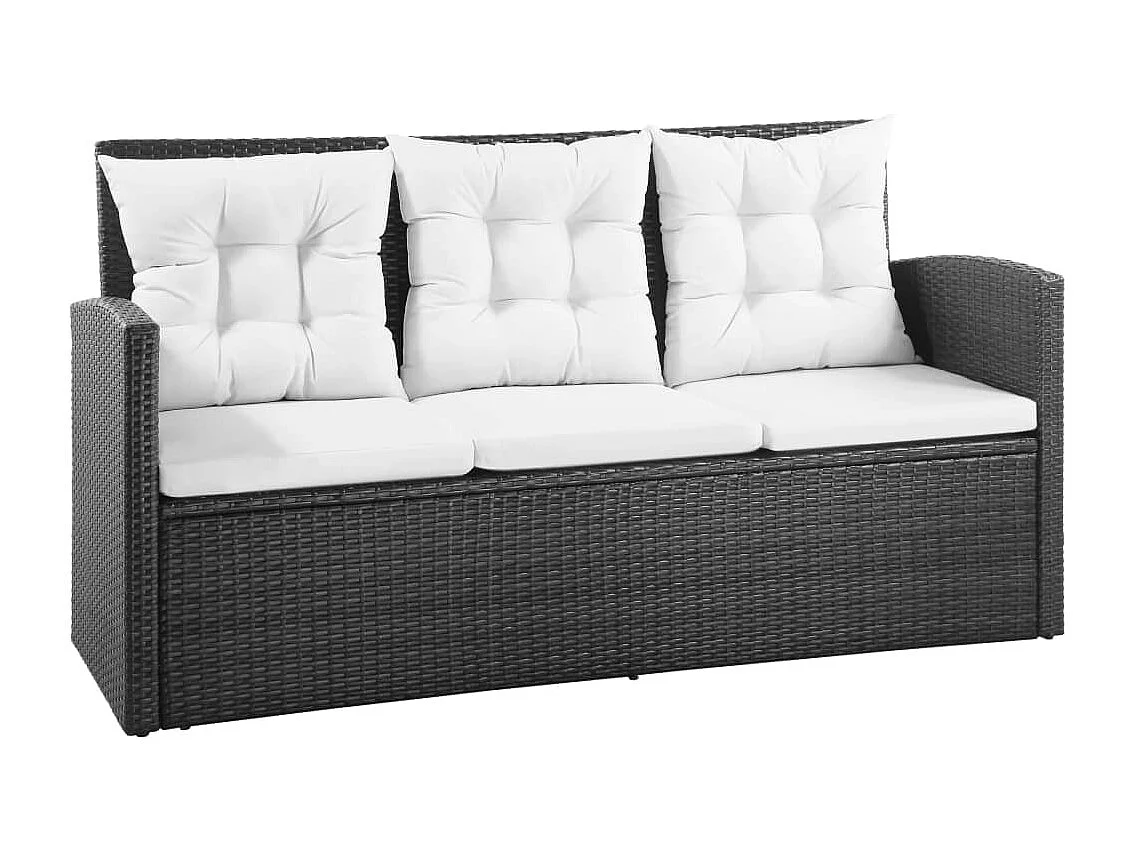 5-delige Loungeset met kussens poly rattan zwart