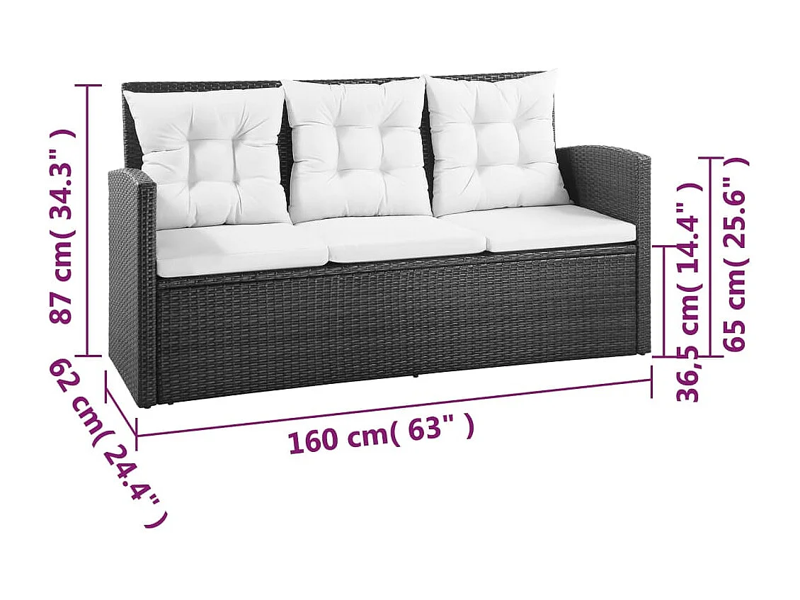 Salon de jardin 5 pcs avec coussins Résine tressée Noir