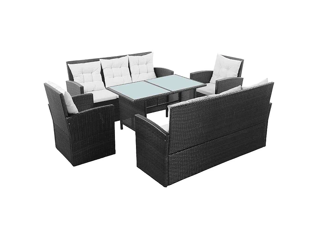 5-delige Loungeset met kussens poly rattan zwart