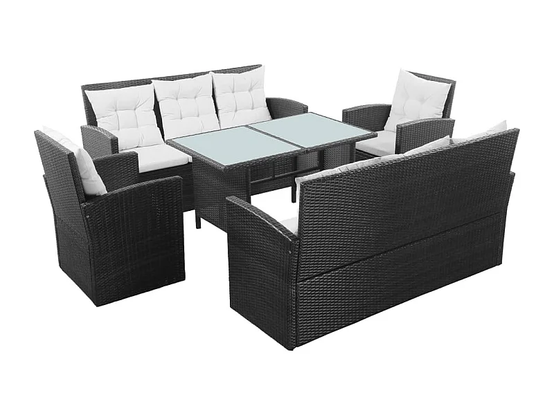 5-tlg. Garten-Lounge-Set mit Auflagen Poly Rattan Schwarz