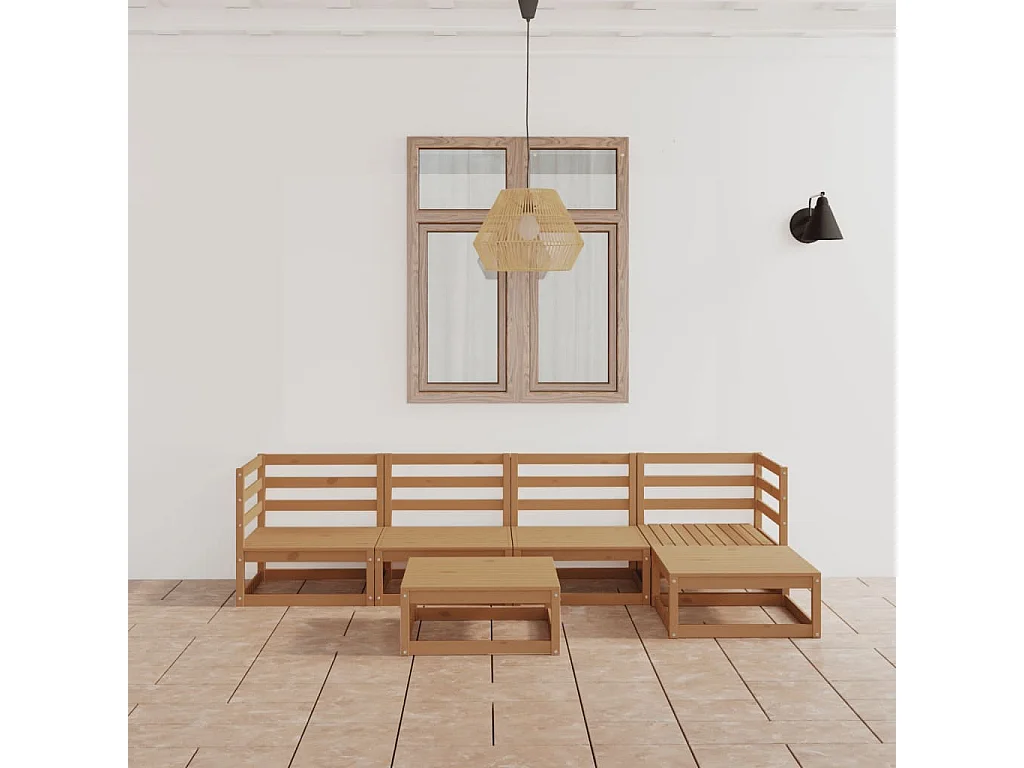 6-tlg. Garten-Lounge-Set Honigbraun Massivholz Kiefer