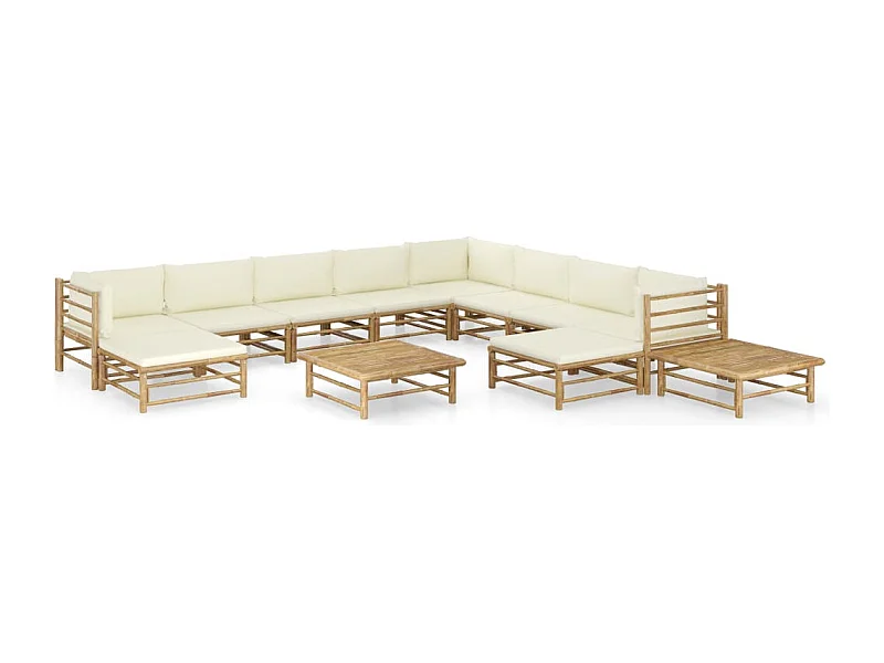 12-tlg. Garten-Lounge-Set mit Cremeweißen Kissen Bambus