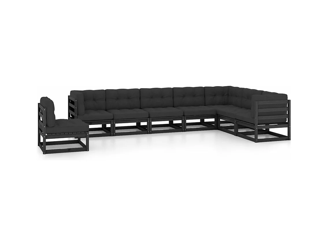 Set Divani da Giardino 8 pz con Cuscini Massello di Pino Nero
