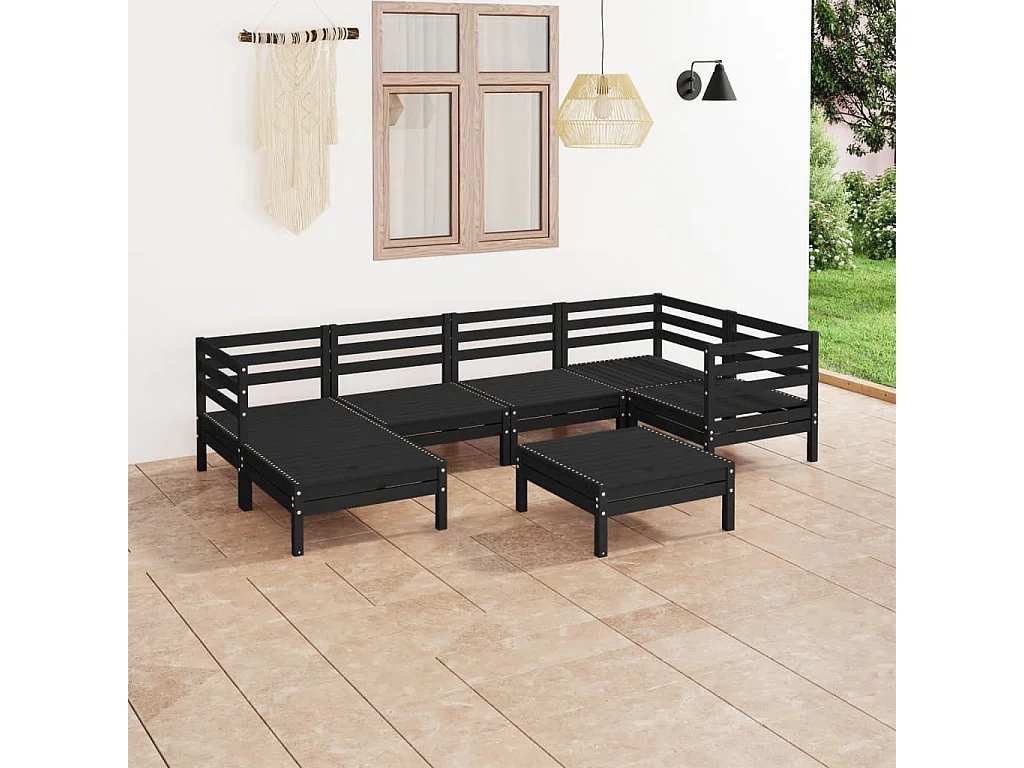 Salon de jardin 7 pcs Bois de pin massif Noir