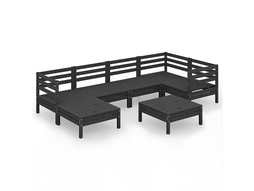 Salon de jardin 7 pcs Bois de pin massif Noir