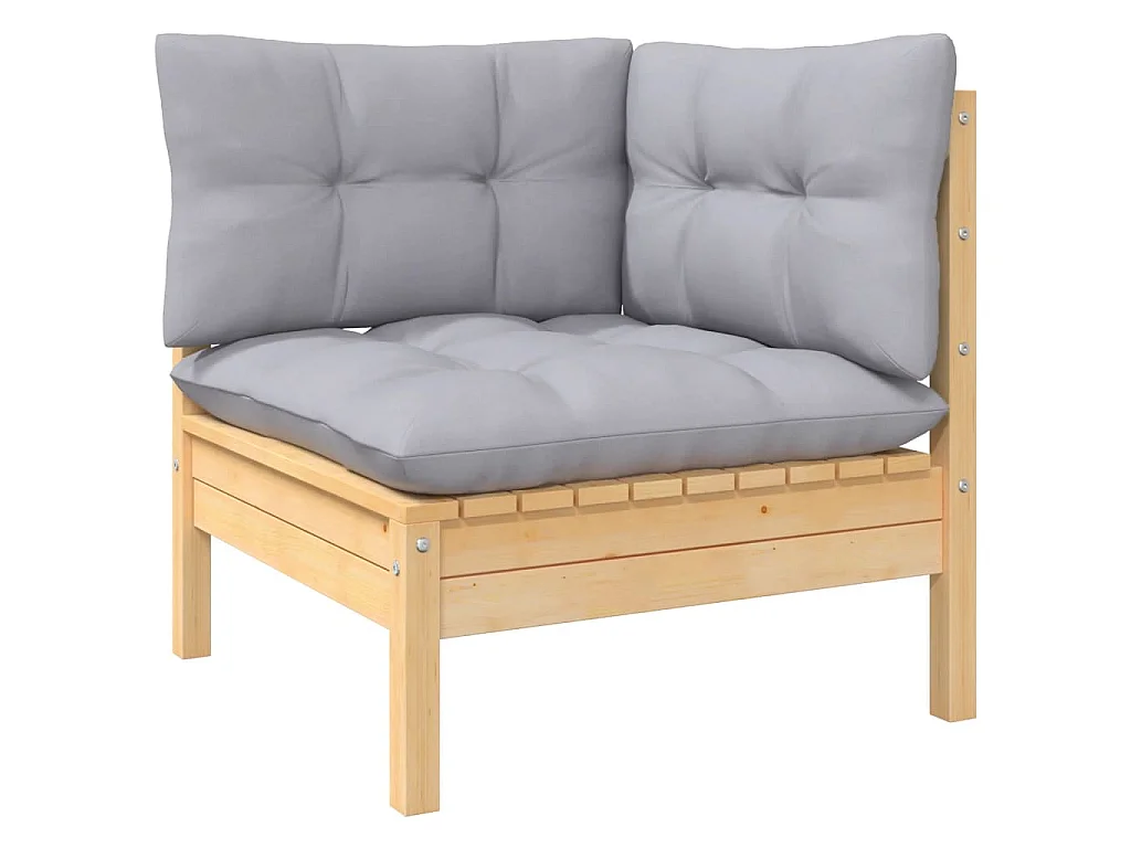 4-tlg. Garten-Lounge-Set mit Grauen Kissen Kiefernholz