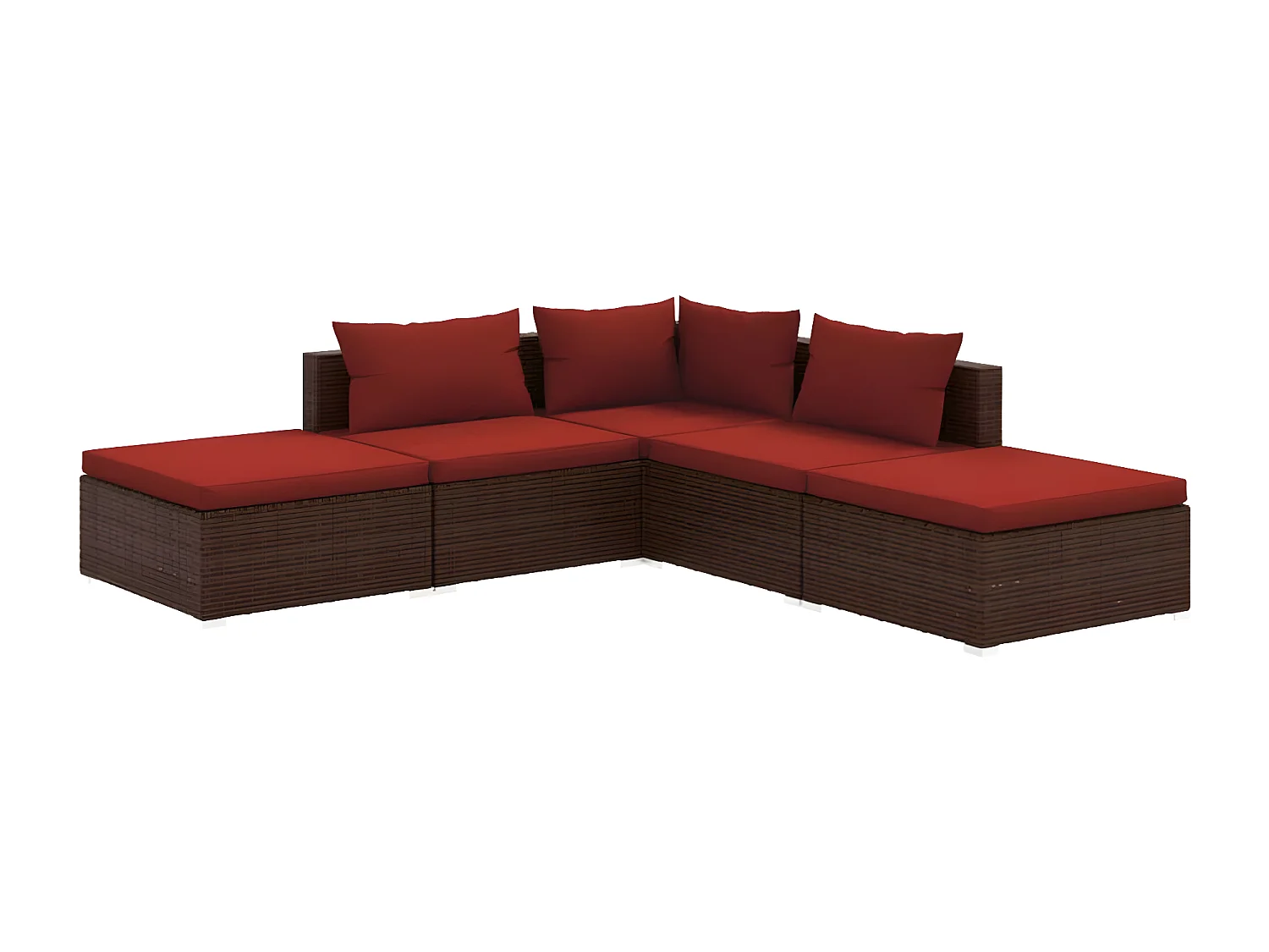 5 pcs conjunto lounge jardim c/ almofadões vime PE castanho