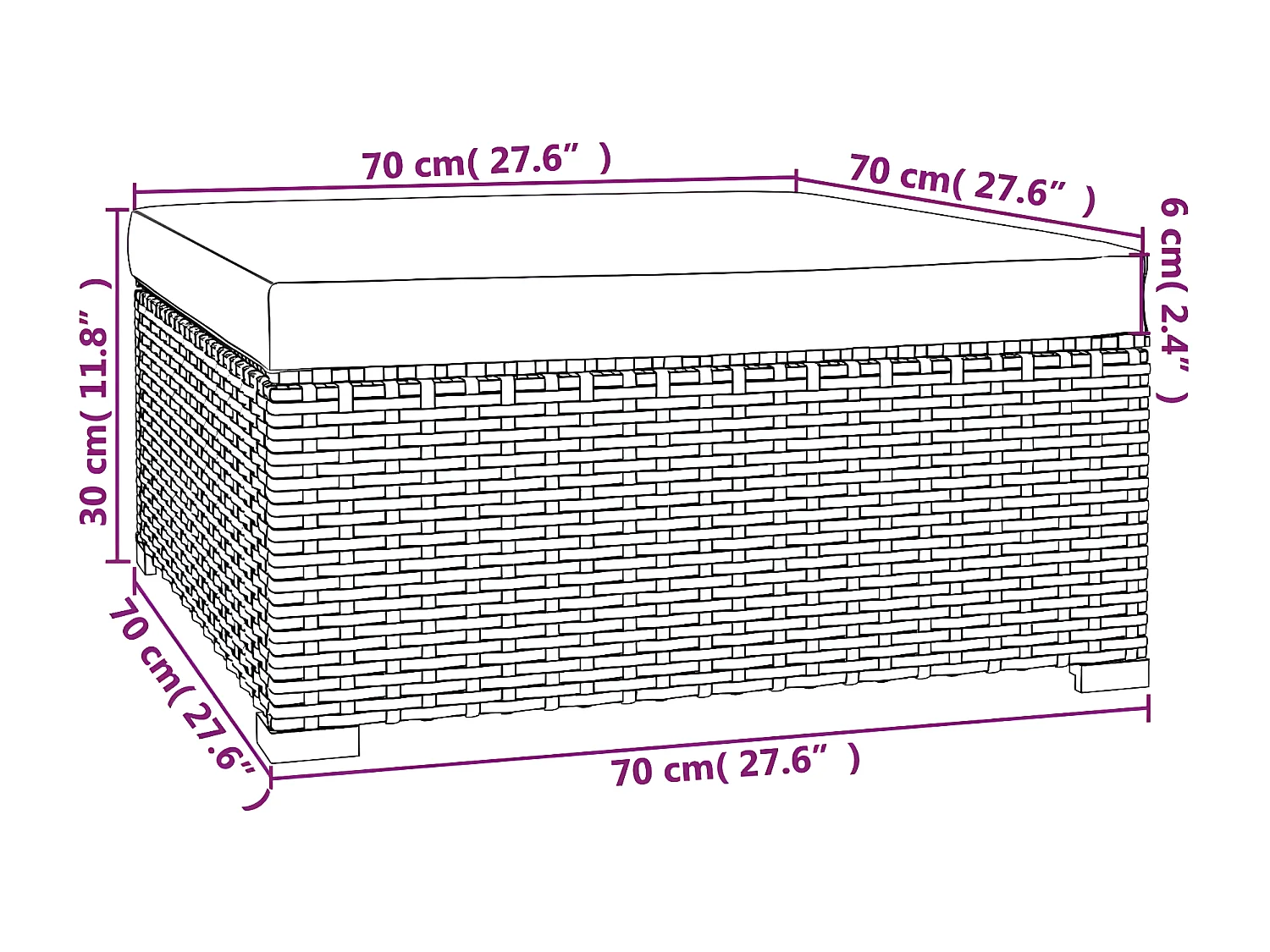 5 pcs conjunto lounge jardim c/ almofadões vime PE castanho