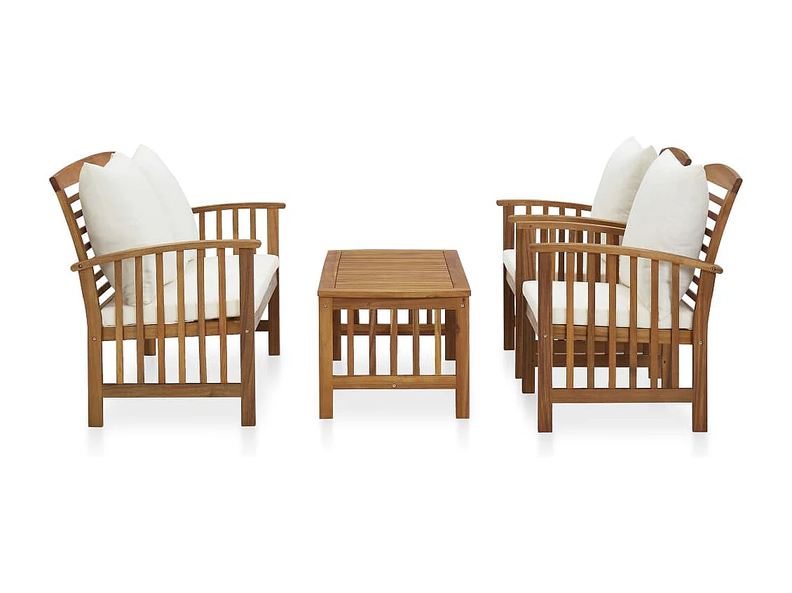 4-tlg. Garten-Lounge-Set mit Auflagen Massivholz Akazie