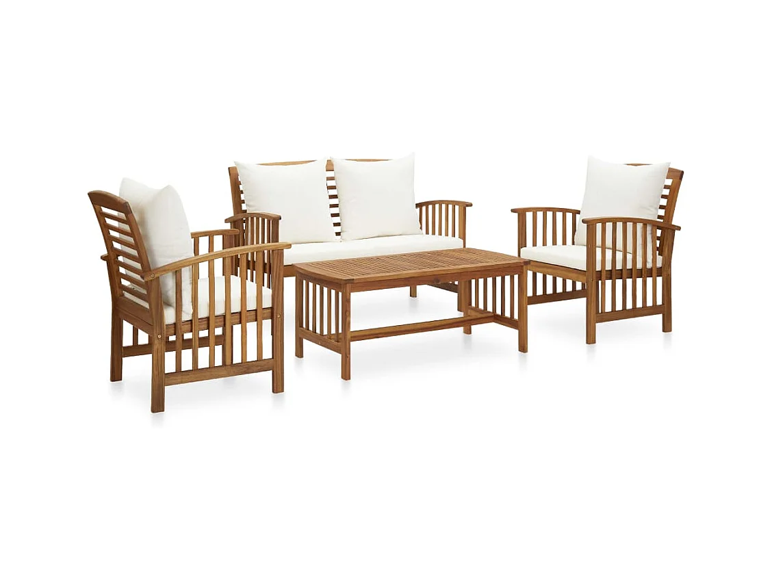Salon de jardin 4 pcs avec coussins Bois d'acacia solide