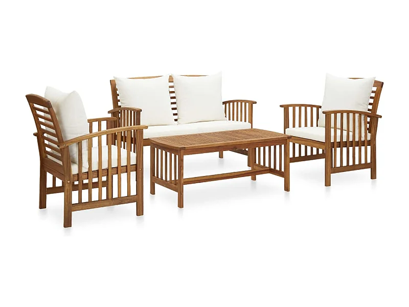 Salon de jardin 4 pcs avec coussins Bois d'acacia solide