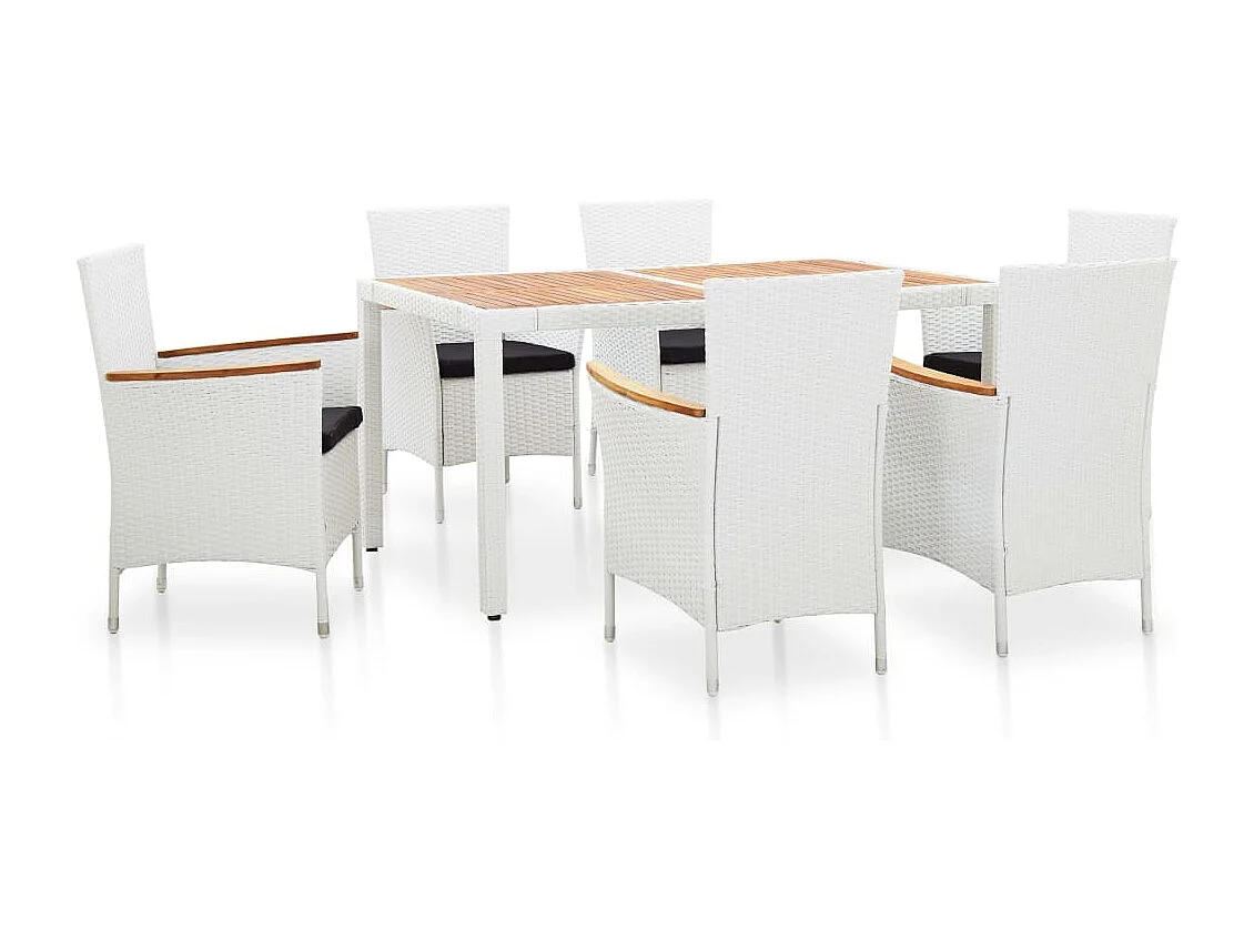 Set da Pranzo da Giardino 7 pz in Polyrattan Bianco