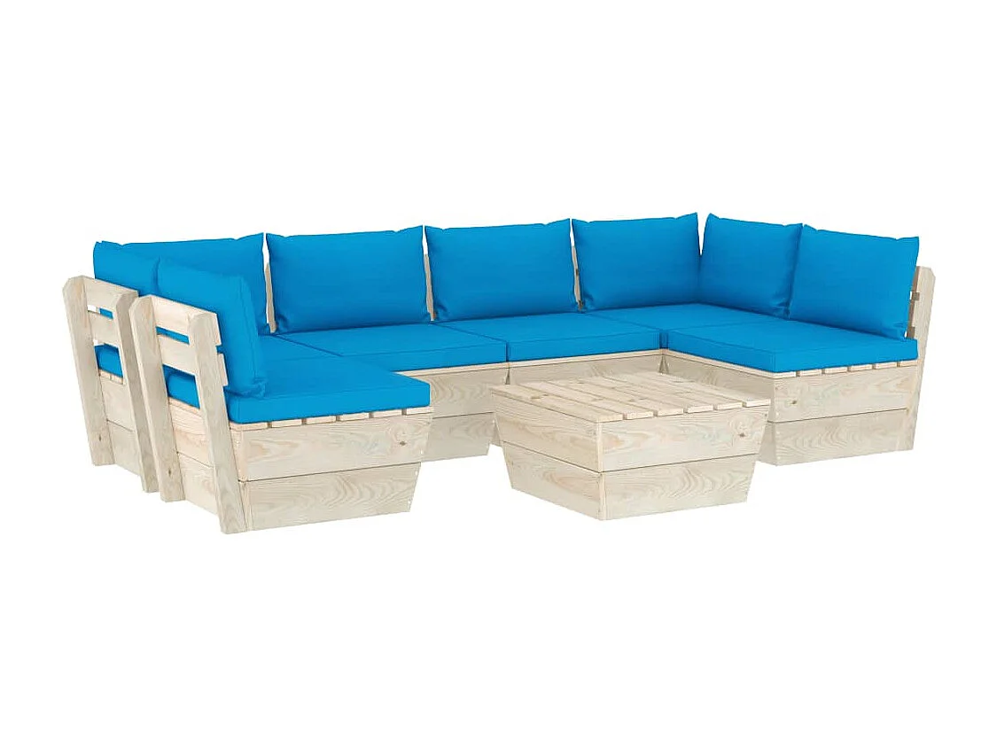 7 pcs conjunto lounge de paletes + almofadões madeira de abeto