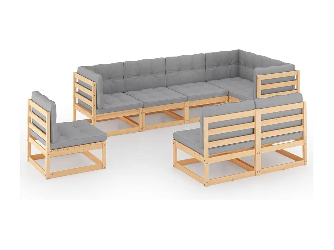 Set Salotto Giardino 8 pz Cuscini Antracite Legno Massello Pino