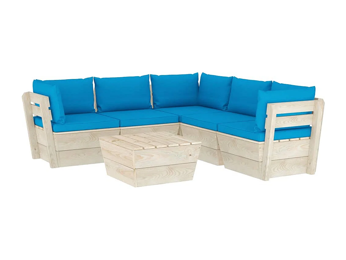 6 pcs conjunto lounge de paletes + almofadões madeira de abeto