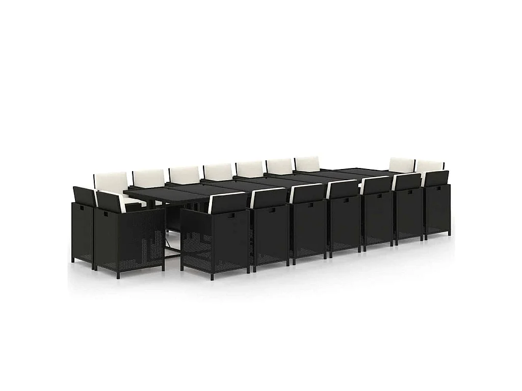 19-delige Tuinset met kussens poly rattan zwart