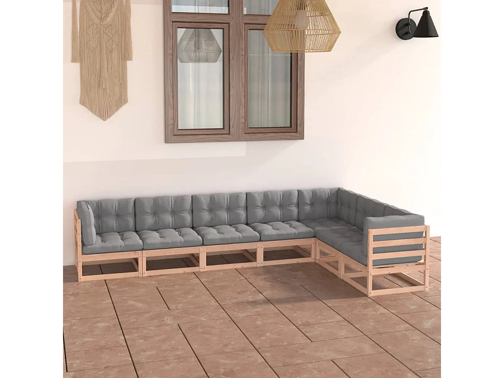 Salon de jardin 7 pcs avec coussins Bois de pin massif
