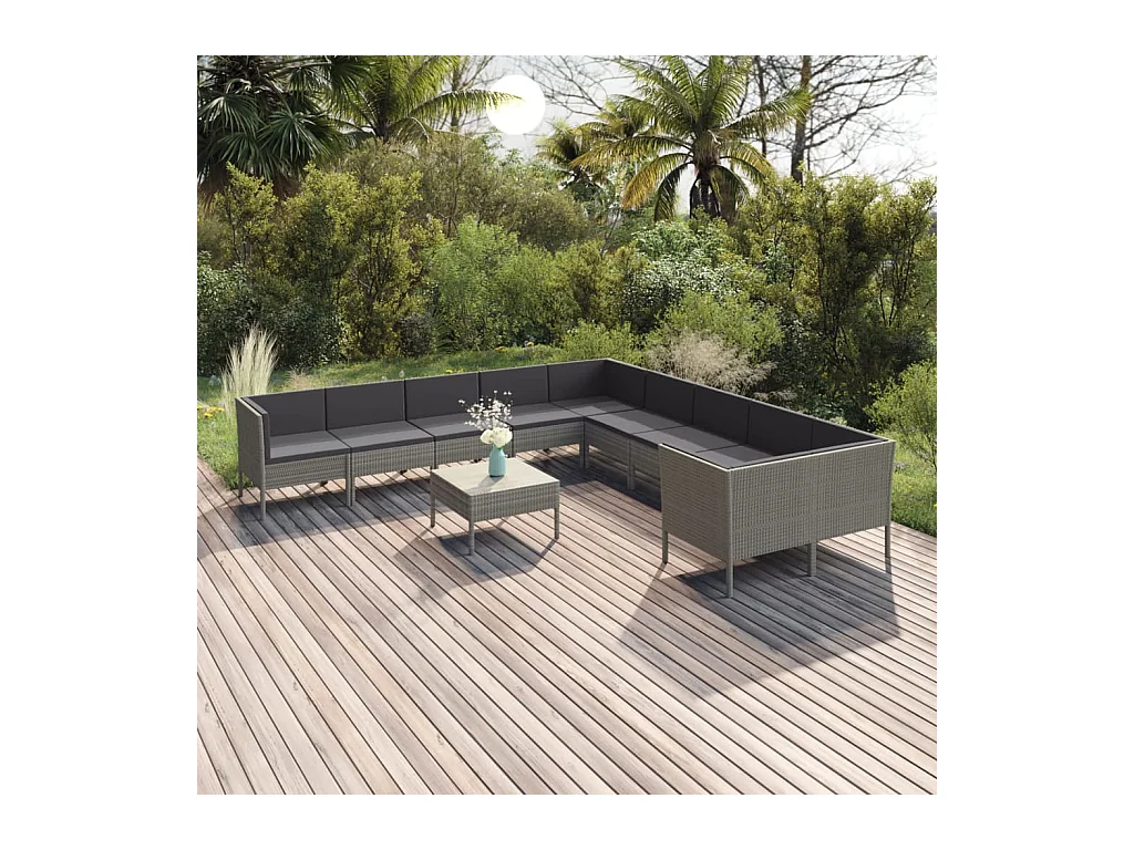 Set Divani da Giardino 11 pz con Cuscini in Polyrattan Grigio