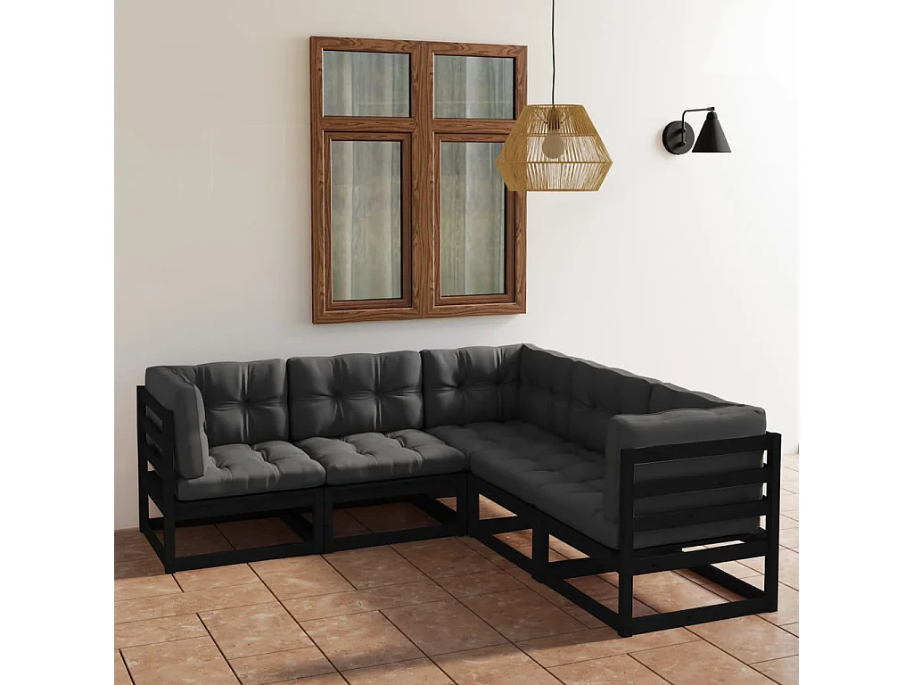 5-delige Loungeset met kussens massief grenenhout