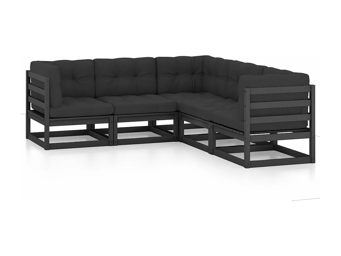 5-delige Loungeset met kussens massief grenenhout