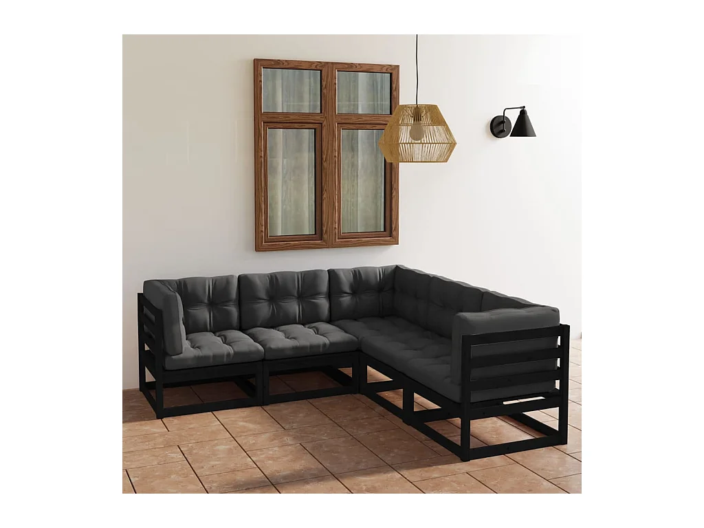 5-delige Loungeset met kussens massief grenenhout