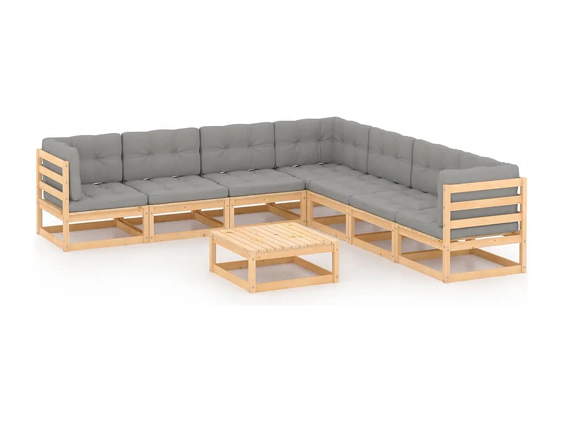 Salon de jardin 8 pcs avec coussins Bois de pin massif