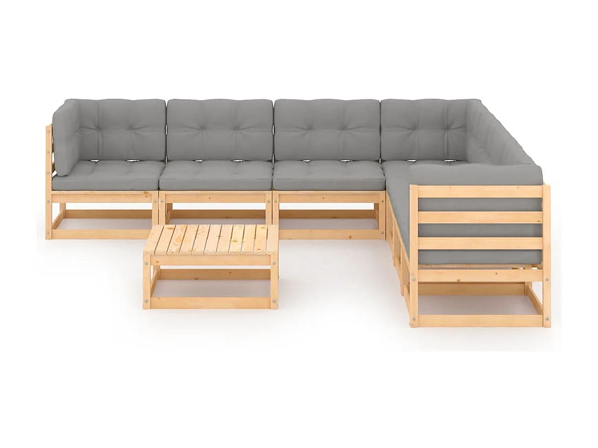 Salon de jardin 8 pcs avec coussins Bois de pin massif