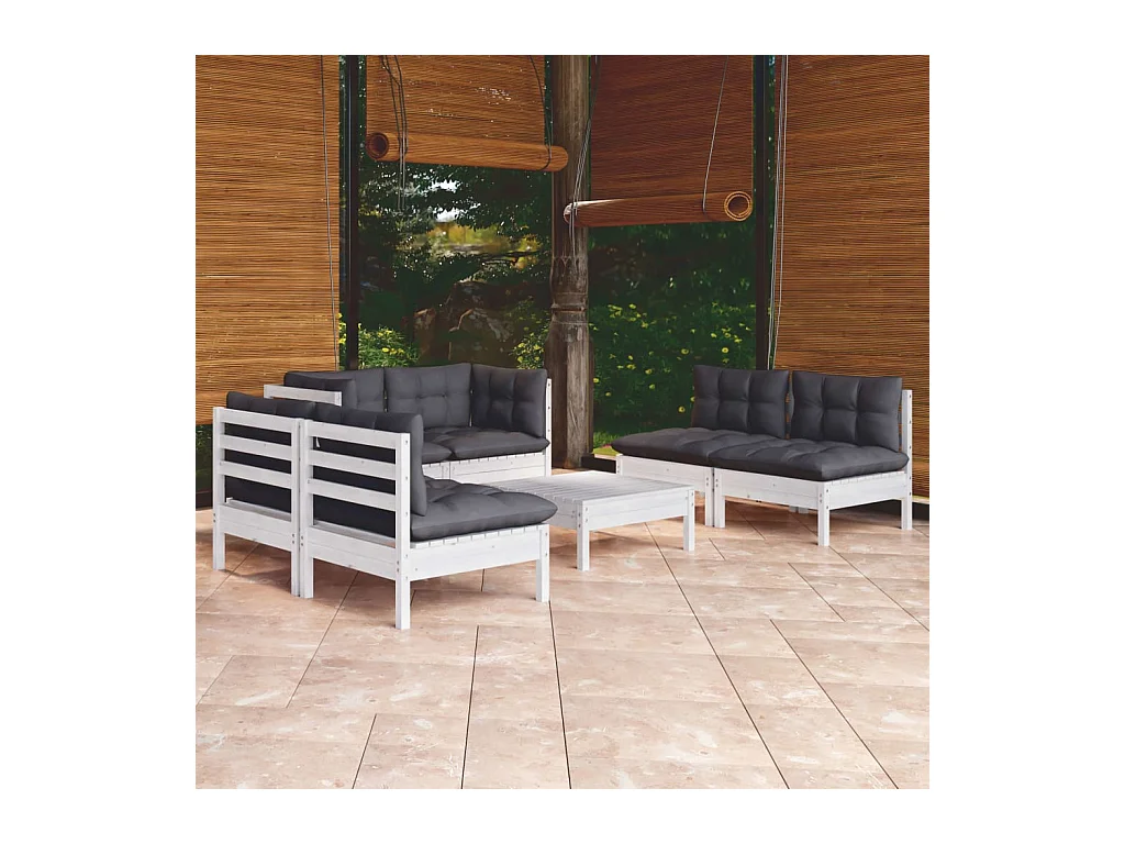 Salon de jardin 7 pcs avec coussins bois de pin massif