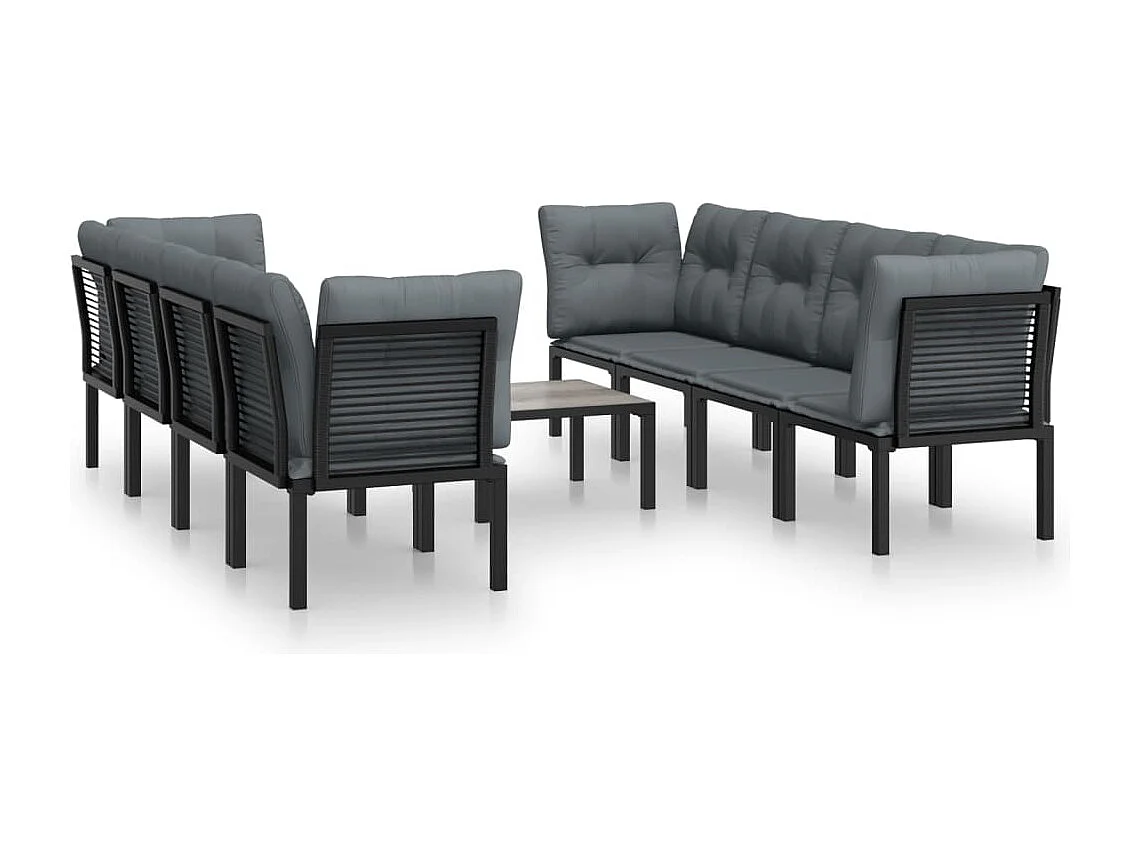 9-tlg. Garten-Lounge-Set Schwarz und Grau Poly Rattan