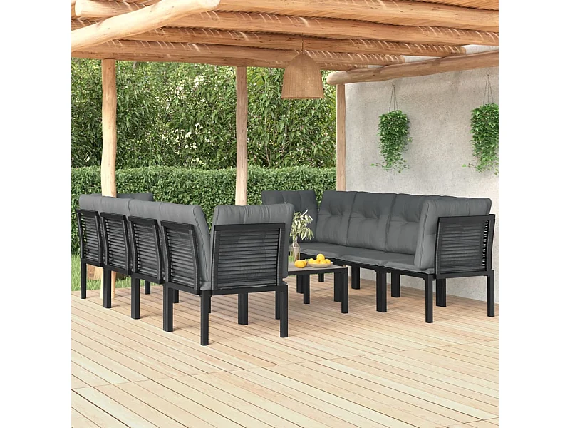 Set Salotto da Giardino 9 pz Nero e Grigio in Polyrattan