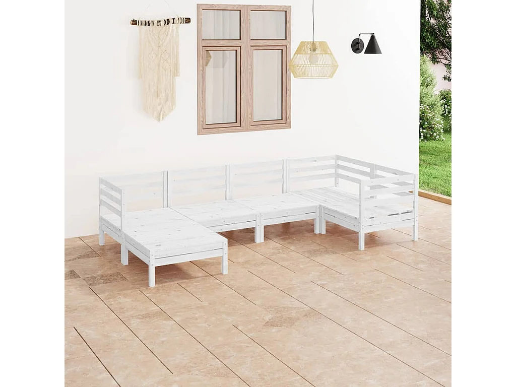 Set Salotto da Giardino 6 pz in Legno Massello di Pino Bianco