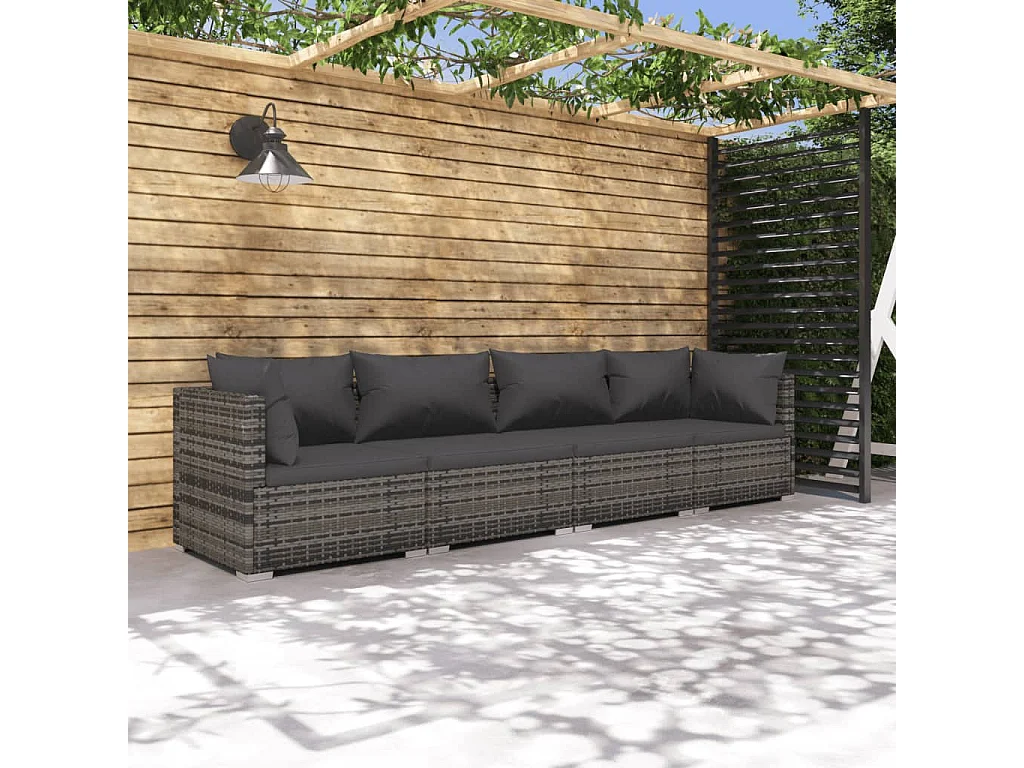 4-tlg. Garten-Lounge-Set mit Kissen Poly Rattan Grau