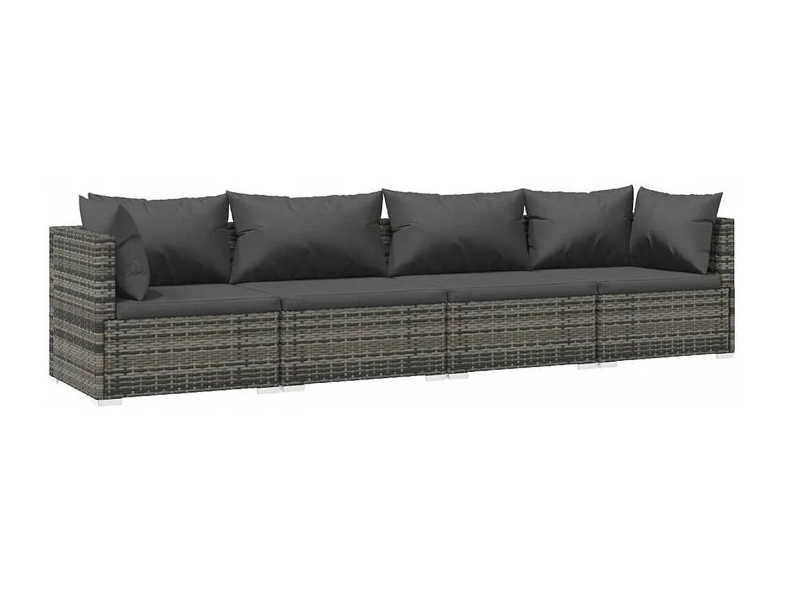 4-tlg. Garten-Lounge-Set mit Kissen Poly Rattan Grau
