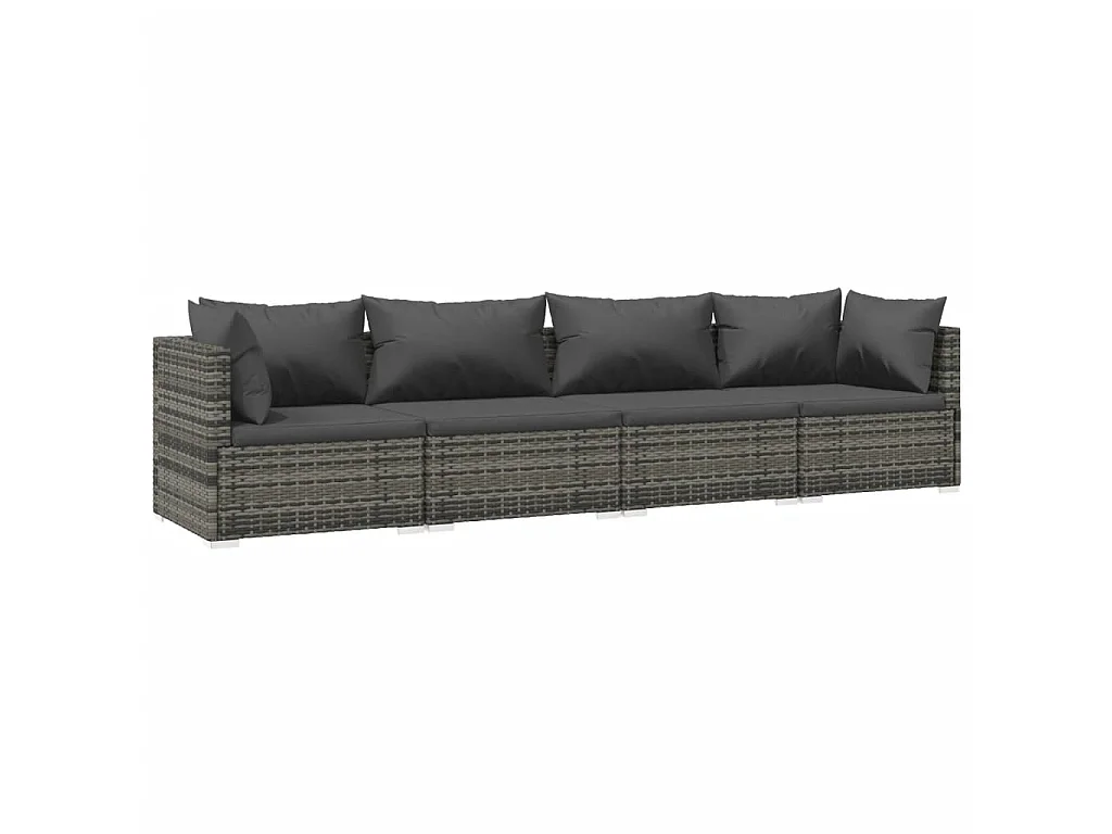 4-tlg. Garten-Lounge-Set mit Kissen Poly Rattan Grau