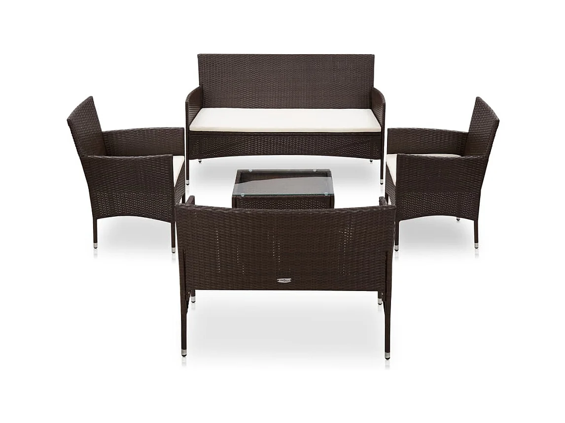 5-tlg. Garten-Lounge-Set mit Auflagen Poly Rattan Braun