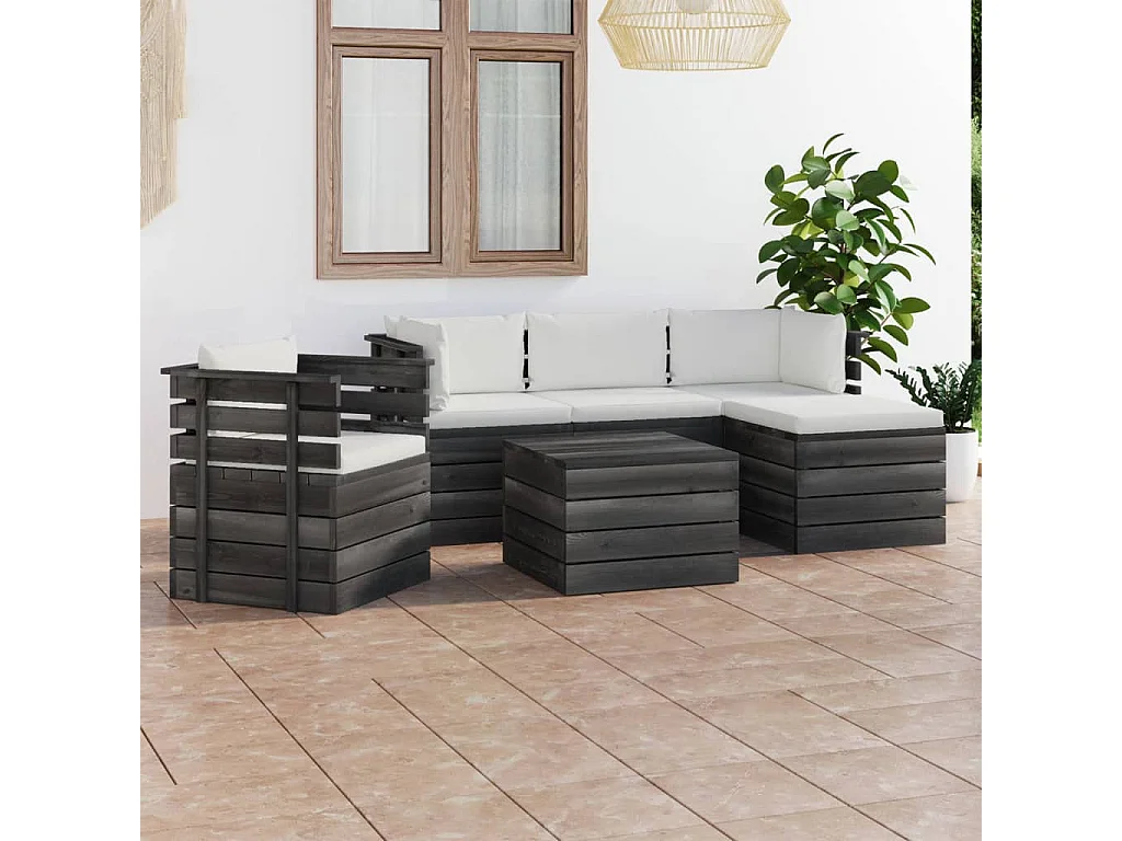 6-tlg. Garten-Sofagarnitur aus Paletten mit Kissen Kiefernholz