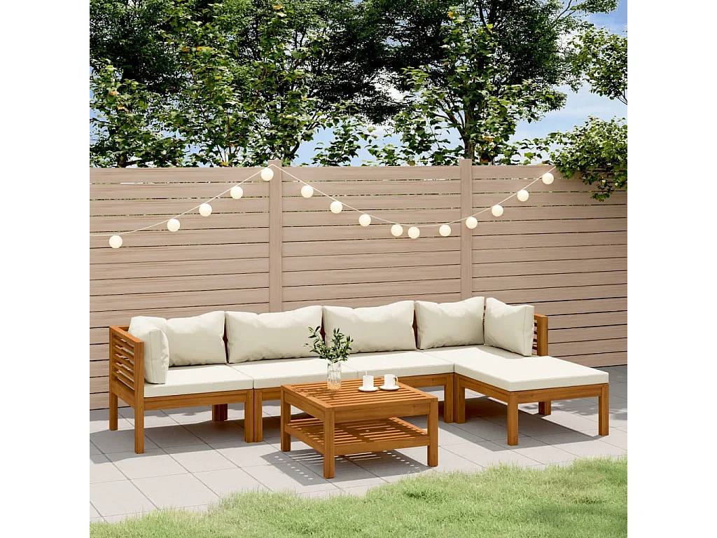 6-tlg. Garten-Lounge-Set mit Creme Kissen Massivholz Akazie