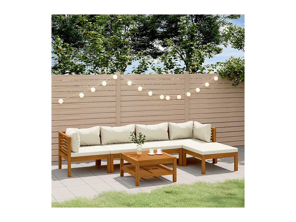 Salon de jardin 6 pcs avec coussin crème Bois d'acacia solide